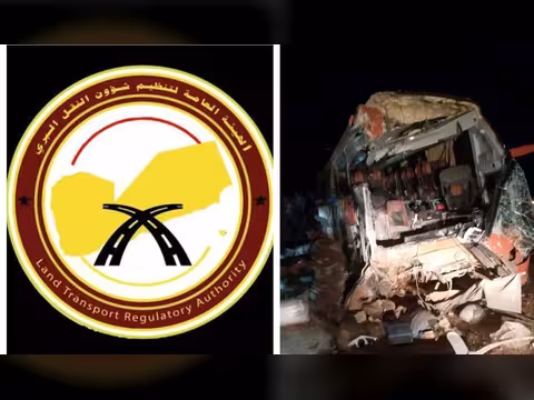 تصادم حافلة ومقطورة بطريق العبر - مأرب وهيئة النقل البري تصدر بيانًا بشان الحادثة