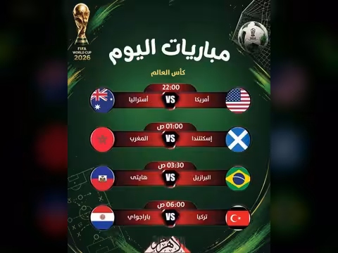 كأس العالم - جدول مباريات اليوم الجمعة 19 يونيو 2026