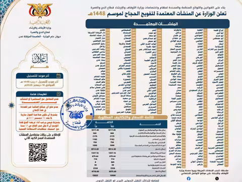 وزارة الأوقاف تعلن أسماء المنشآت المعتمدة لتفويج حجاج موسم 1448هـ وأسعار البرامج